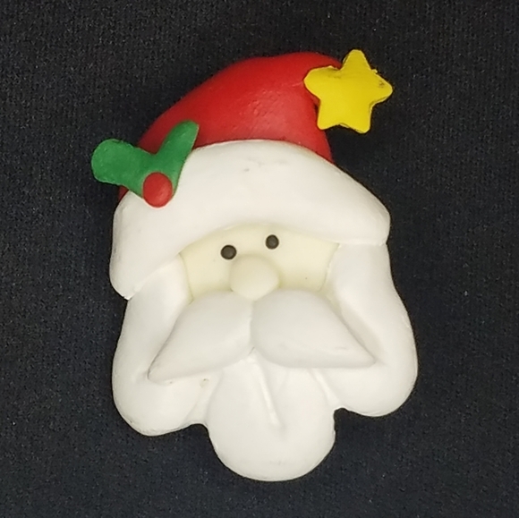 Santa Claus Pin Brocche Clay Handmade Christmas Holiday Festive - Picture 1 of 6